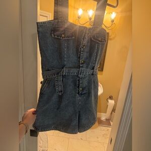Vigoss Dark Blue Denim Romper with Straps